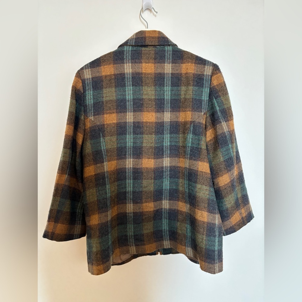 Vintage Plaid Pea Coat in Teal, Brown & Mustard - Picture 7 of 10